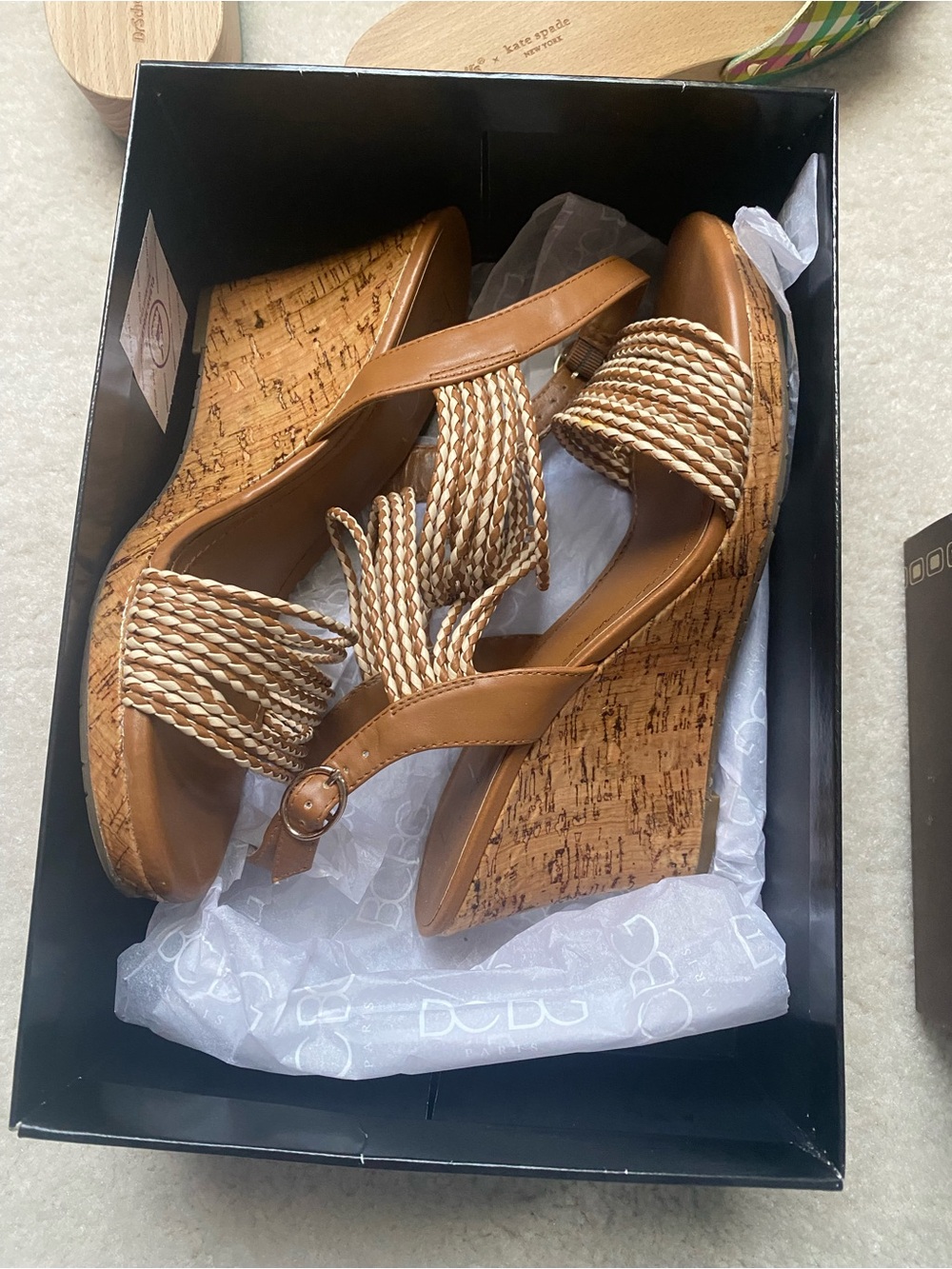 BCBG Braided Cork Wedge Sandals - Tan